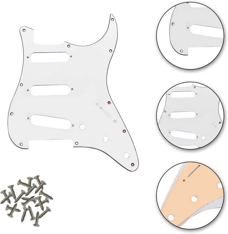phrilam Store SSS 11 Hole Copper foil Strat Pickguard ST Pick Guard Scratch Plate for Fender USA/Mexican Standard Stratocaster Modern Style Electric Guitar,White 3ply - Image 3